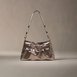 Aubrey - Shiny Leather Oval Buckle Shoulder Bag