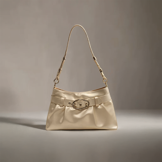 Aubrey - Shiny Leather Oval Buckle Shoulder Bag