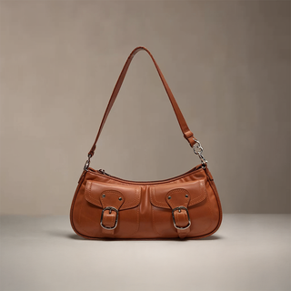 Ava - Buckle Accented Leather Crescent Bag