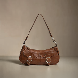 Ava - Buckle Accented Leather Crescent Bag