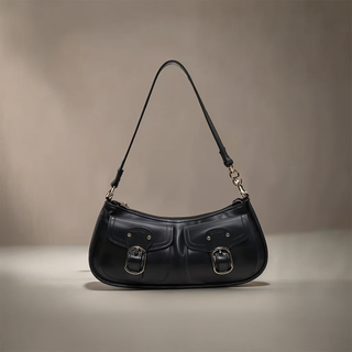 Ava - Buckle Accented Leather Crescent Bag
