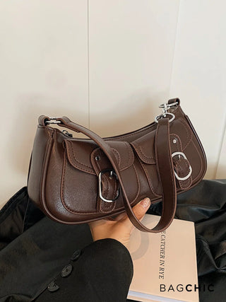 Ava - Buckle Accented Leather Crescent Bag