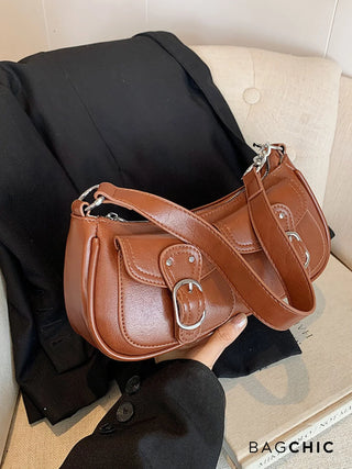 Ava - Buckle Accented Leather Crescent Bag