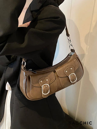 Ava - Buckle Accented Leather Crescent Bag
