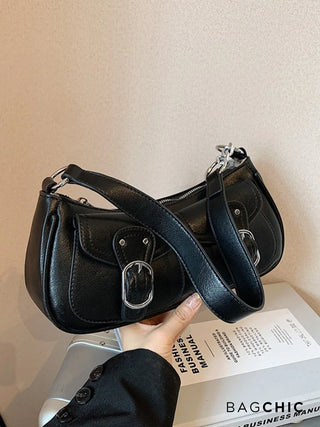 Ava - Buckle Accented Leather Crescent Bag