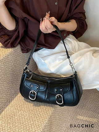 Ava - Buckle Accented Leather Crescent Bag