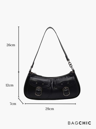 Ava - Buckle Accented Leather Crescent Bag