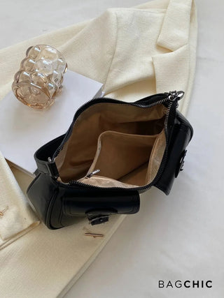 Ava - Buckle Accented Leather Crescent Bag