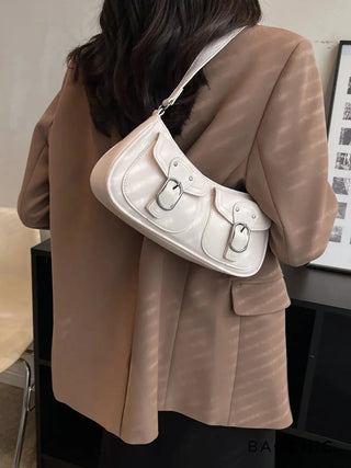 Ava - Buckle Accented Leather Crescent Bag