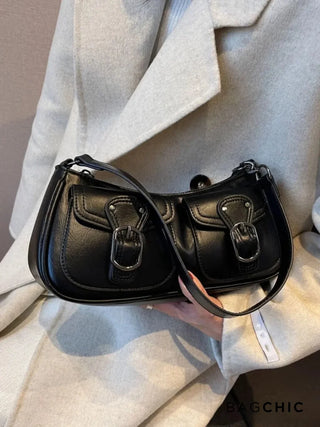 Ava - Buckle Accented Leather Crescent Bag