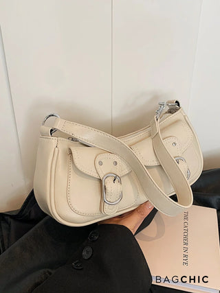 Ava - Buckle Accented Leather Crescent Bag