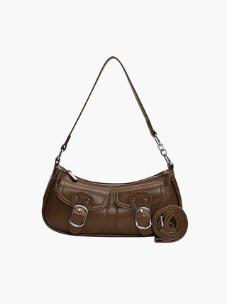 Ava - Buckle Accented Leather Crescent Bag