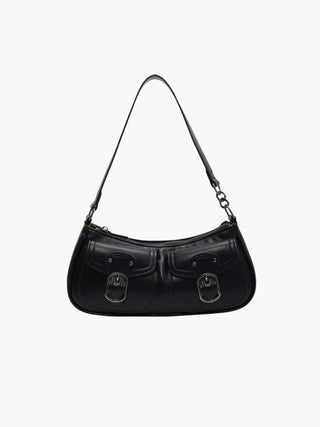 Ava - Buckle Accented Leather Crescent Bag