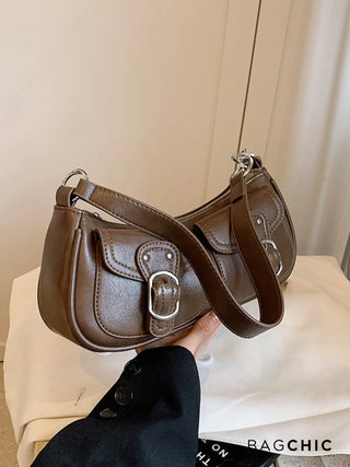 Ava - Buckle Accented Leather Crescent Bag