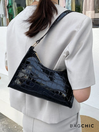 Layla - Croc Embossed Leather Shoulder Bag