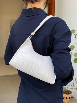 Layla - Croc Embossed Leather Shoulder Bag