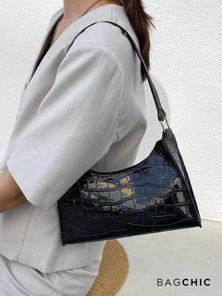 Layla - Croc Embossed Leather Shoulder Bag