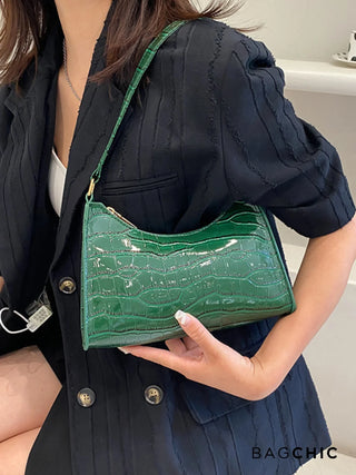 Layla - Croc Embossed Leather Shoulder Bag