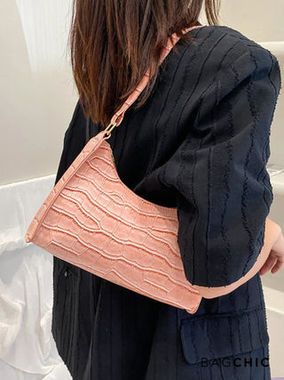 Layla - Croc Embossed Leather Shoulder Bag