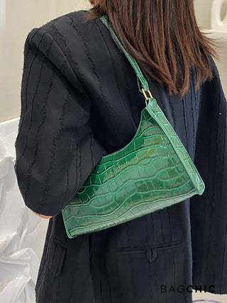 Layla - Croc Embossed Leather Shoulder Bag