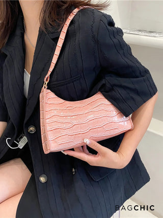 Layla - Croc Embossed Leather Shoulder Bag