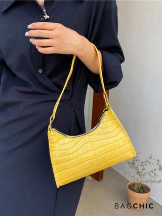 Layla - Croc Embossed Leather Shoulder Bag