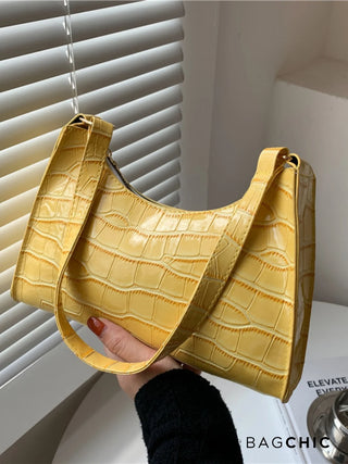 Layla - Croc Embossed Leather Shoulder Bag