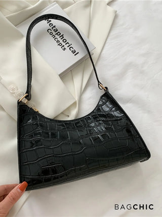 Layla - Croc Embossed Leather Shoulder Bag