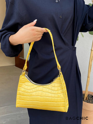 Layla - Croc Embossed Leather Shoulder Bag