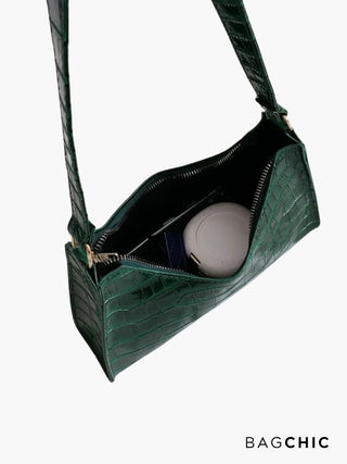 Layla - Croc Embossed Leather Shoulder Bag
