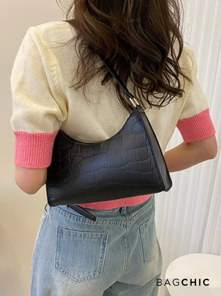 Ella - Croc Texture Leather Retro Handbag