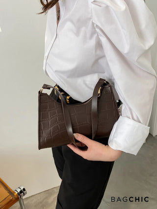 Ella - Croc Texture Leather Retro Handbag