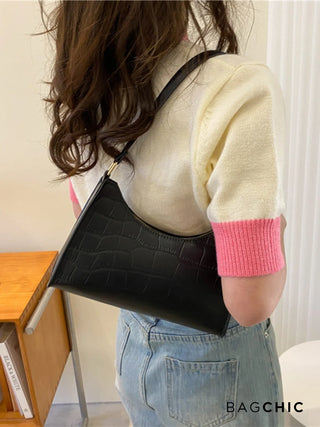 Ella - Croc Texture Leather Retro Handbag