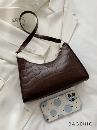 Ella - Croc Texture Leather Retro Handbag