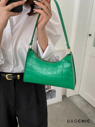 Ella - Croc Texture Leather Retro Handbag