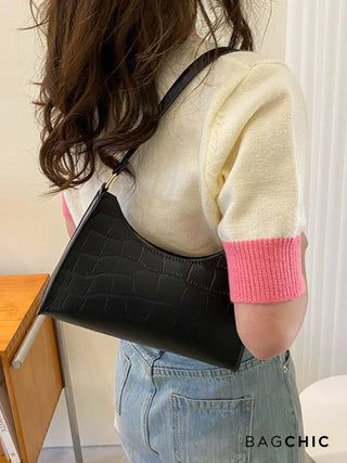Ella - Croc Texture Leather Retro Handbag