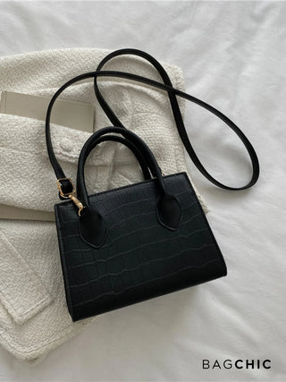 Isla - Croc Texture Leather Top Handle Bag