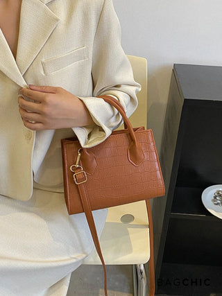 Isla - Croc Texture Leather Top Handle Bag