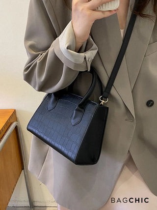 Isla - Croc Texture Leather Top Handle Bag