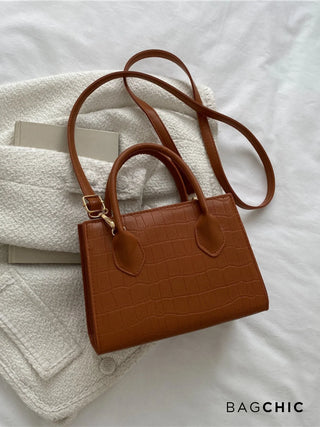 Isla - Croc Texture Leather Top Handle Bag