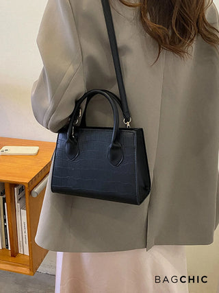 Isla - Croc Texture Leather Top Handle Bag