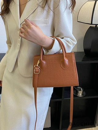 Isla - Croc Texture Leather Top Handle Bag