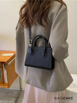 Isla - Croc Texture Leather Top Handle Bag