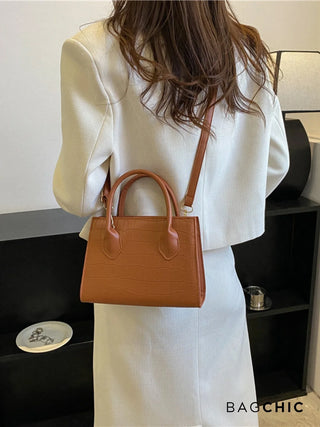 Isla - Croc Texture Leather Top Handle Bag