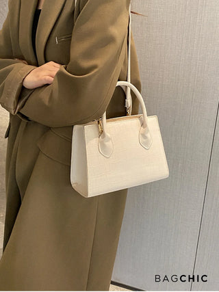 Isla - Croc Texture Leather Top Handle Bag