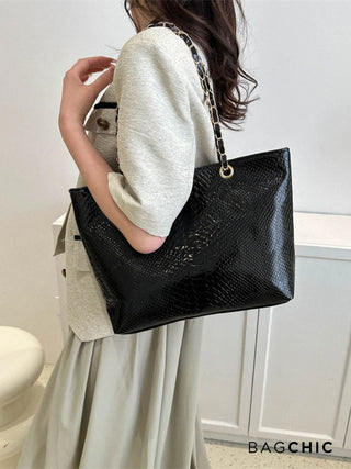 Eliana - Crocodile Embossed Chain Handle Bag