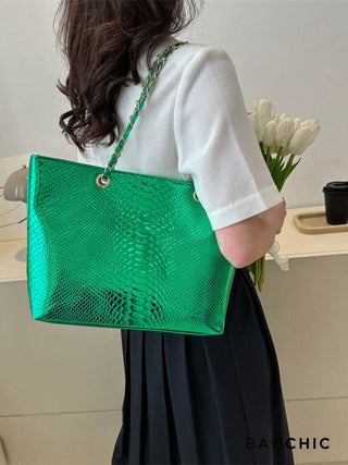 Eliana - Crocodile Embossed Chain Handle Bag