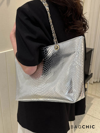 Eliana - Crocodile Embossed Chain Handle Bag