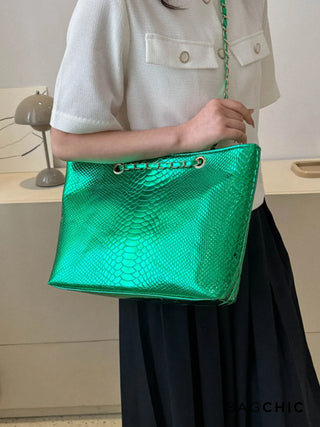 Eliana - Crocodile Embossed Chain Handle Bag
