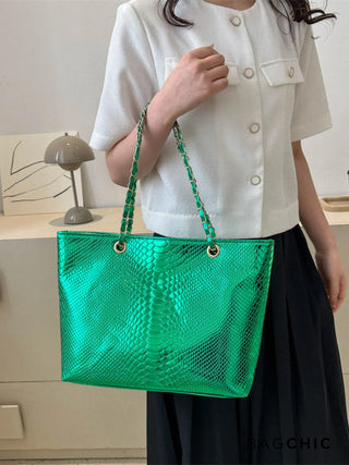 Eliana - Crocodile Embossed Chain Handle Bag